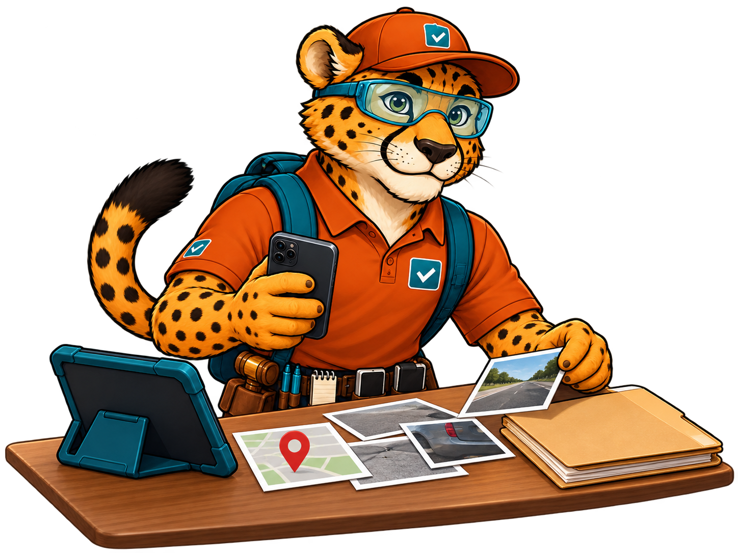 Charlie organizing incident photos, location, and a document folder