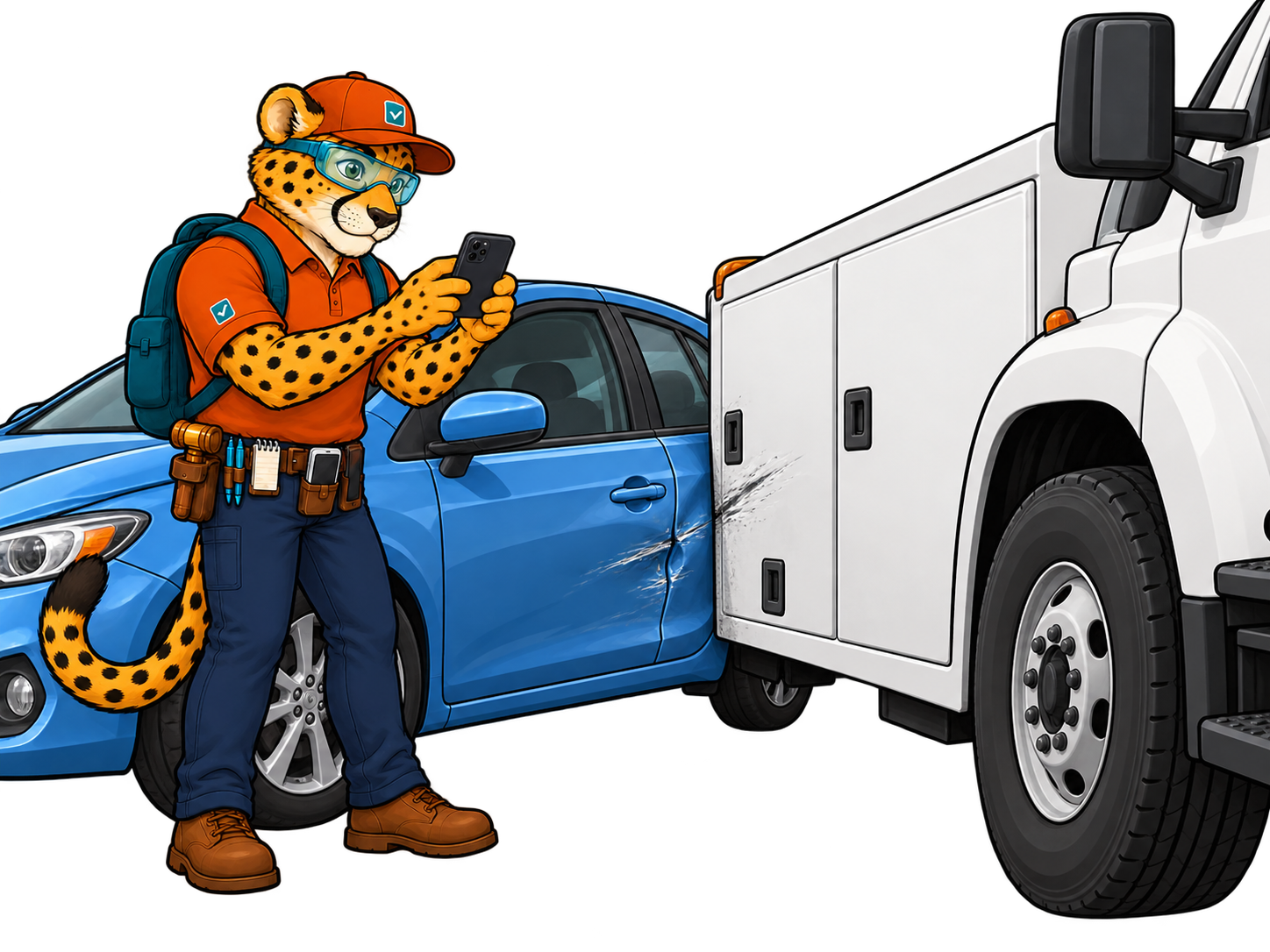 Charlie documenting a car beside a commercial utility truck
