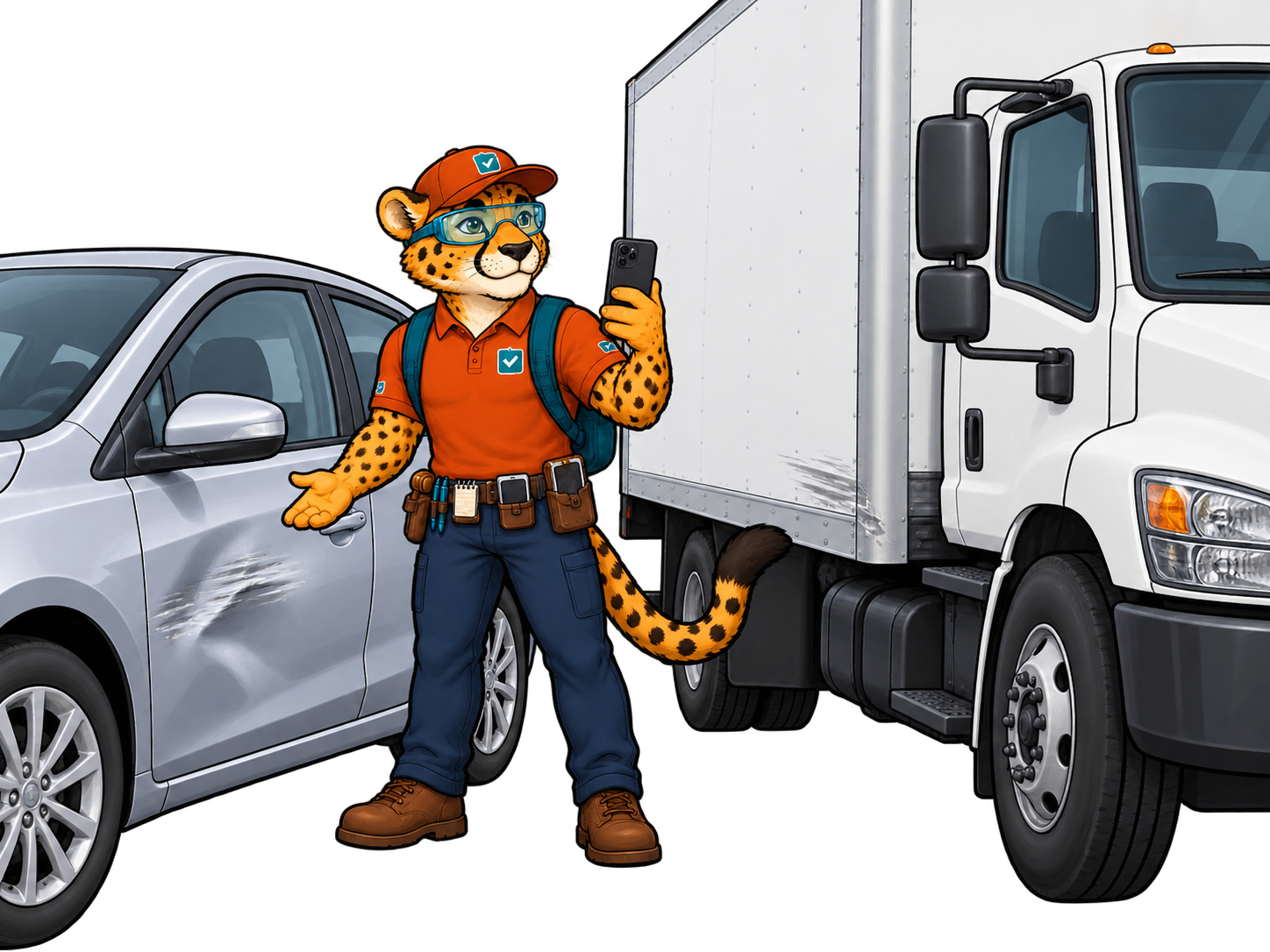 Charlie documenting a sideswipe involving a commercial truck